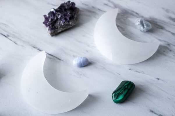 selenite crystal and gemstones