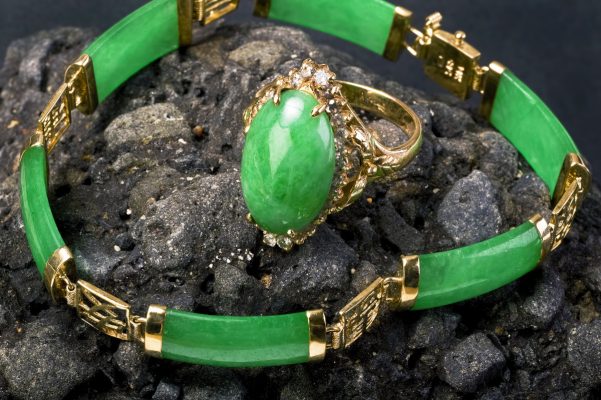 chinese green jade ring and bangle